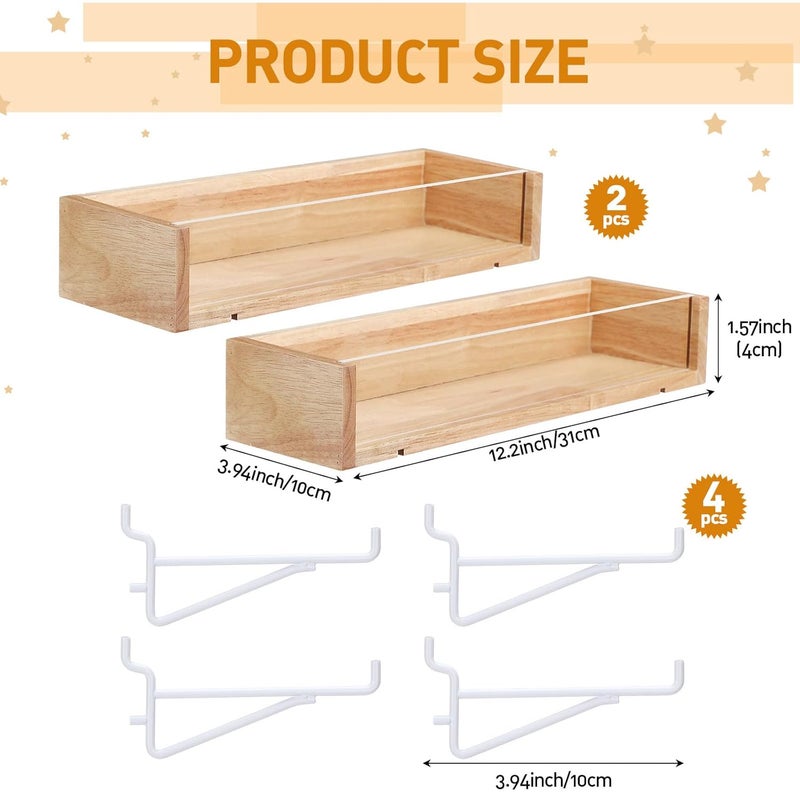 Marsui 2 Pcs Pegboard Shelf Wood with Acrylic 12.2 x 3.94 Inch Display Shelves Brackets with Metal Hooks Heavy Duty Pegboard Accessories for Storage and Organization(Wood) - Image 3